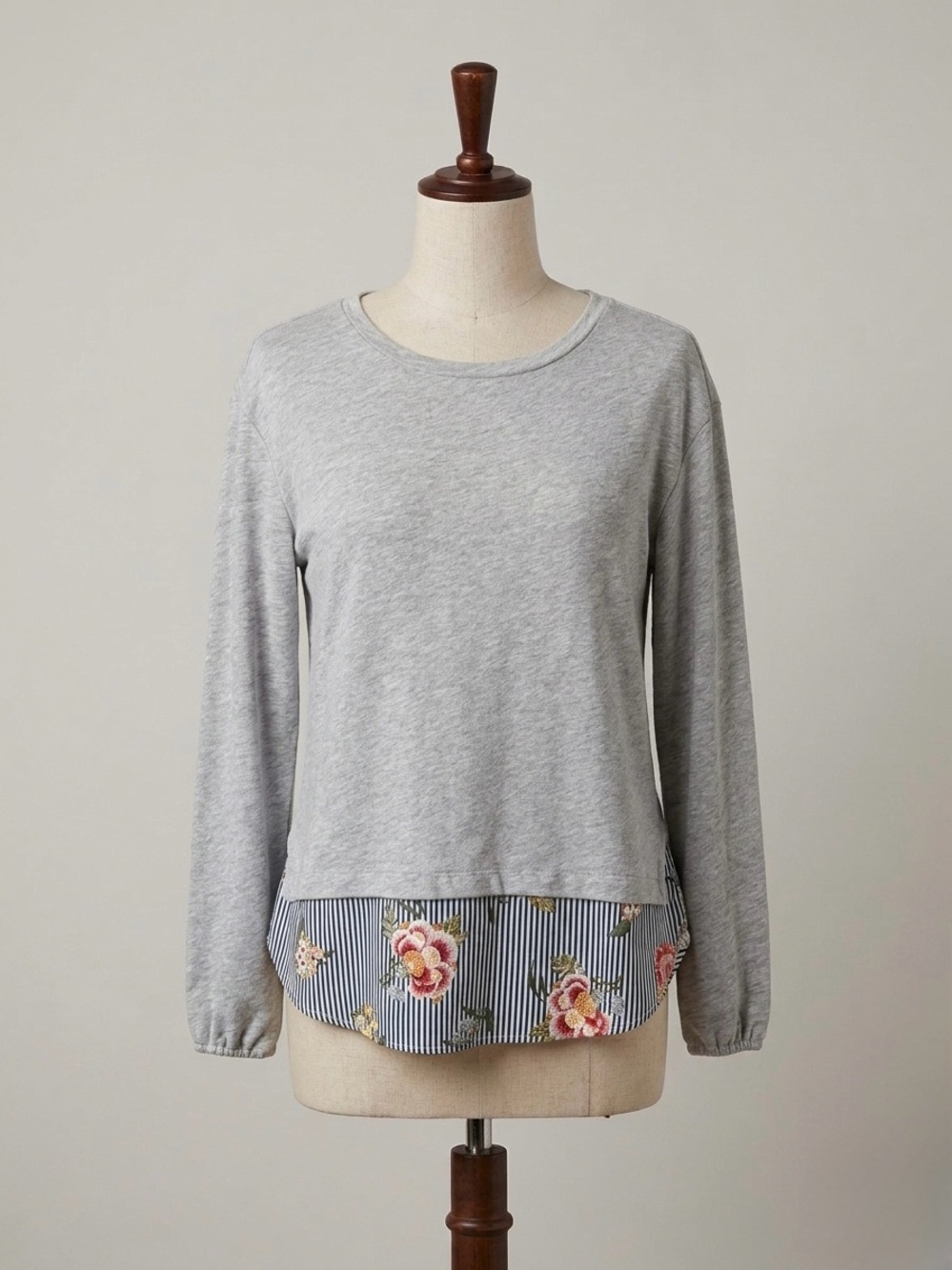 LOFT Gray Layered Light Sweater with Floral Hem